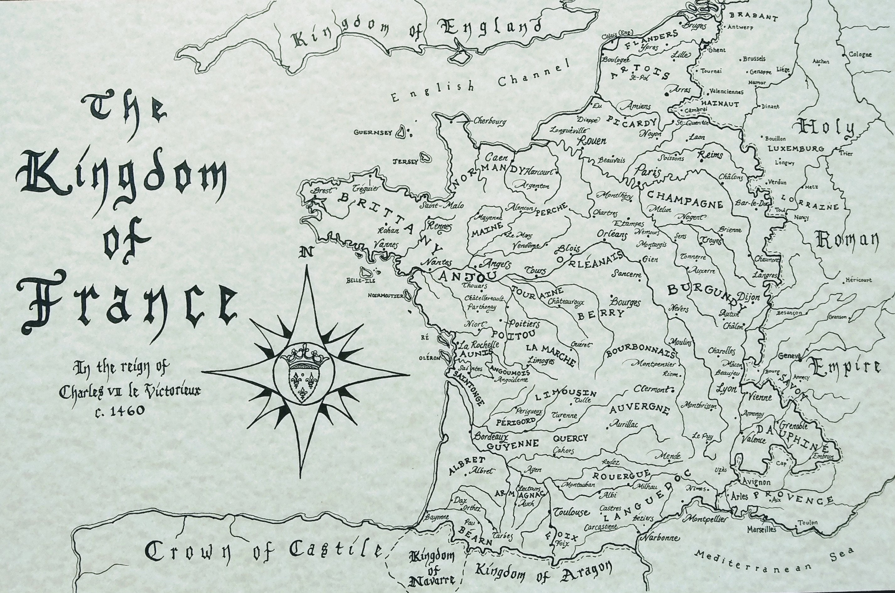 Kingdom of France map (15th century), image size:2852x1891
