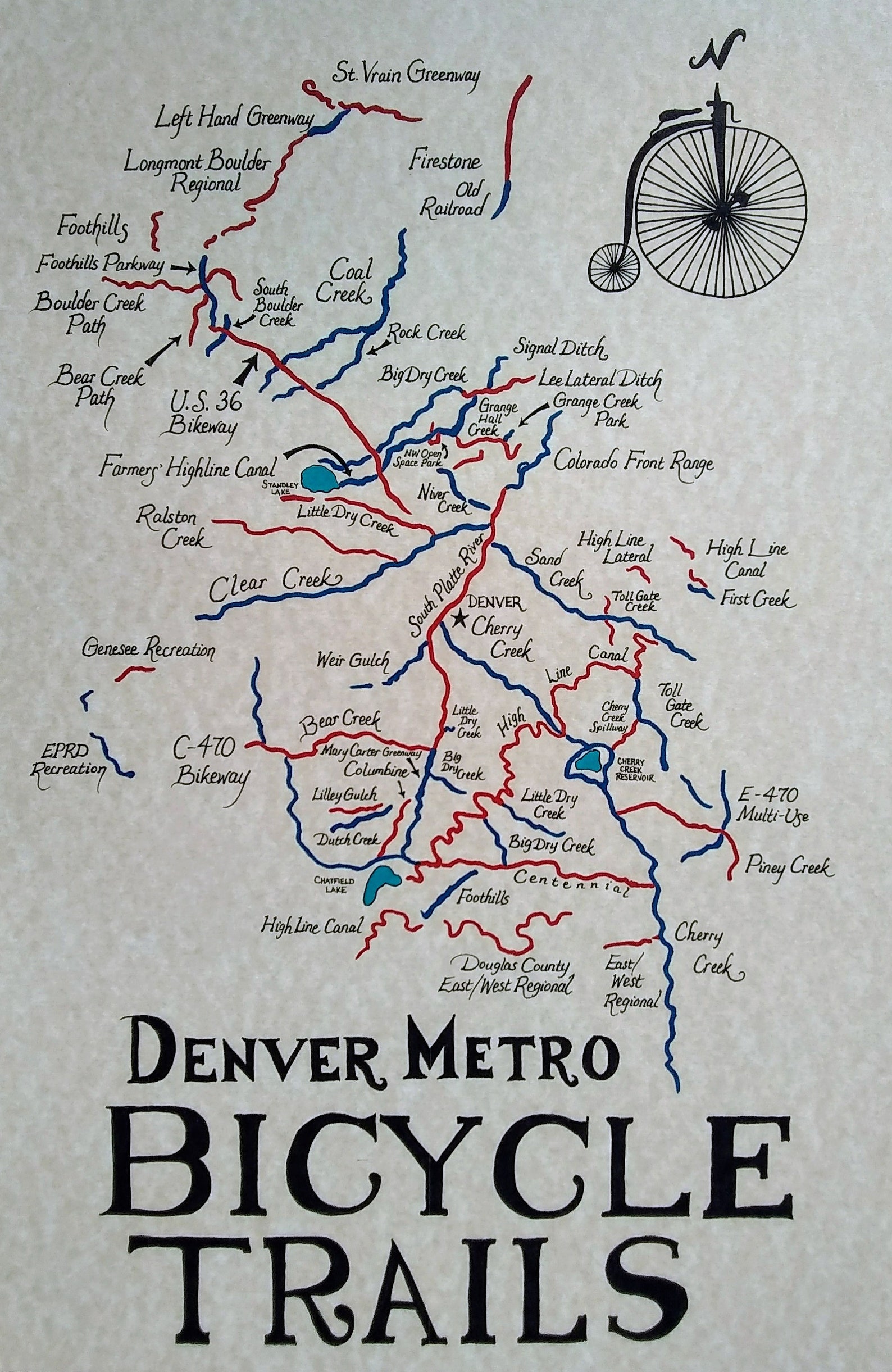 Denver Bike Trails Map - Etsy