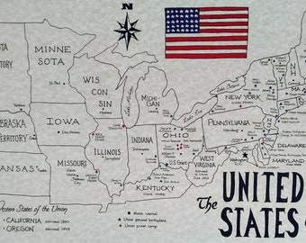 USA map 1863 Union States