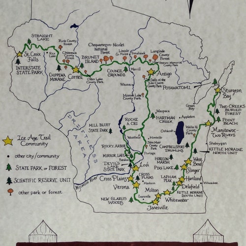 Wisconsin Ice Age Trail Map Checklist print Only Etsy