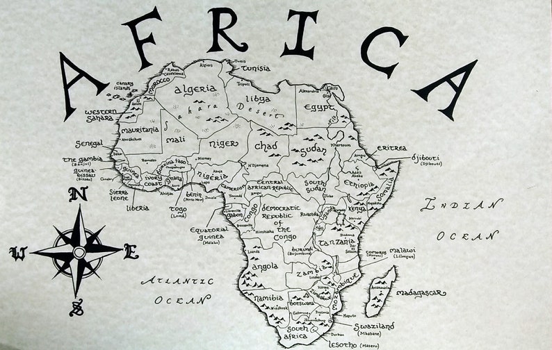 Africa Hand Drawn Map - Etsy
