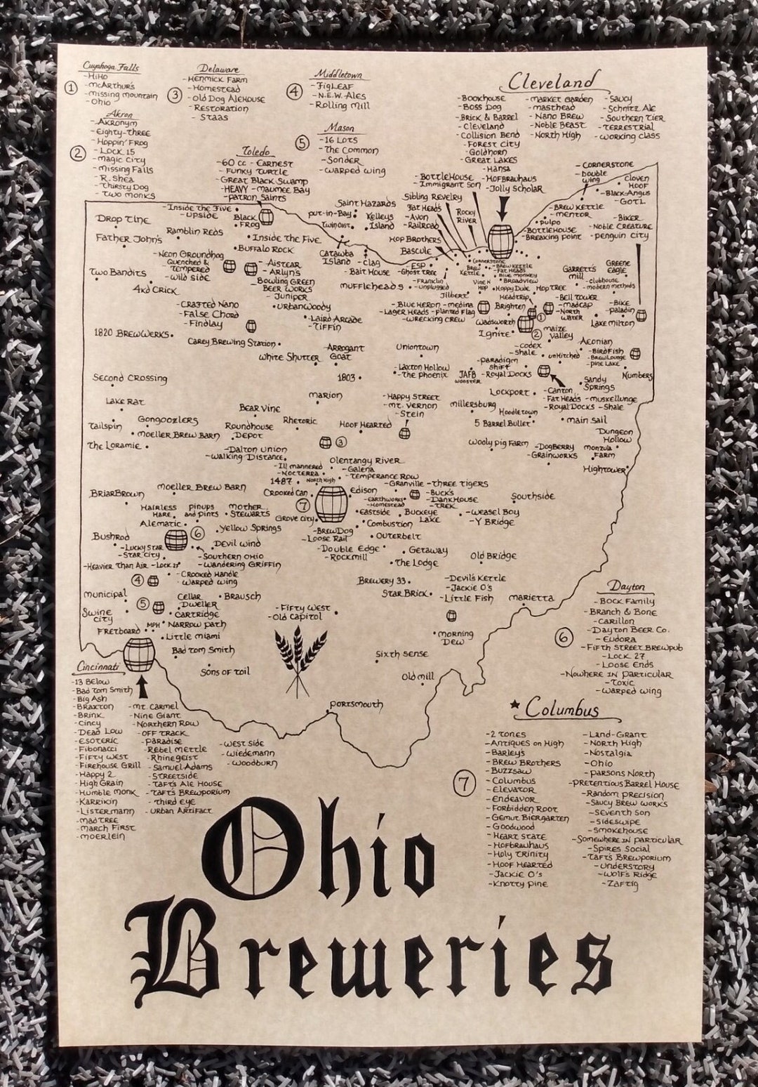 Ohio Breweries Map 11x17 Etsy