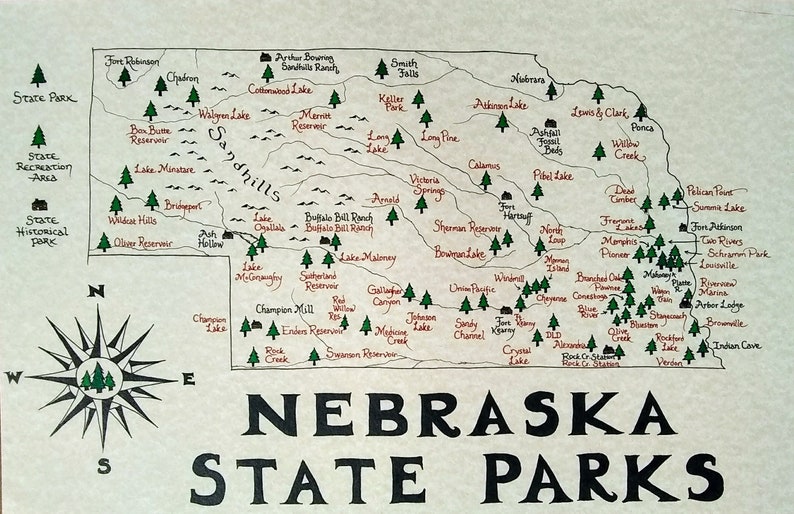 Nebraska State Parks Map Etsy