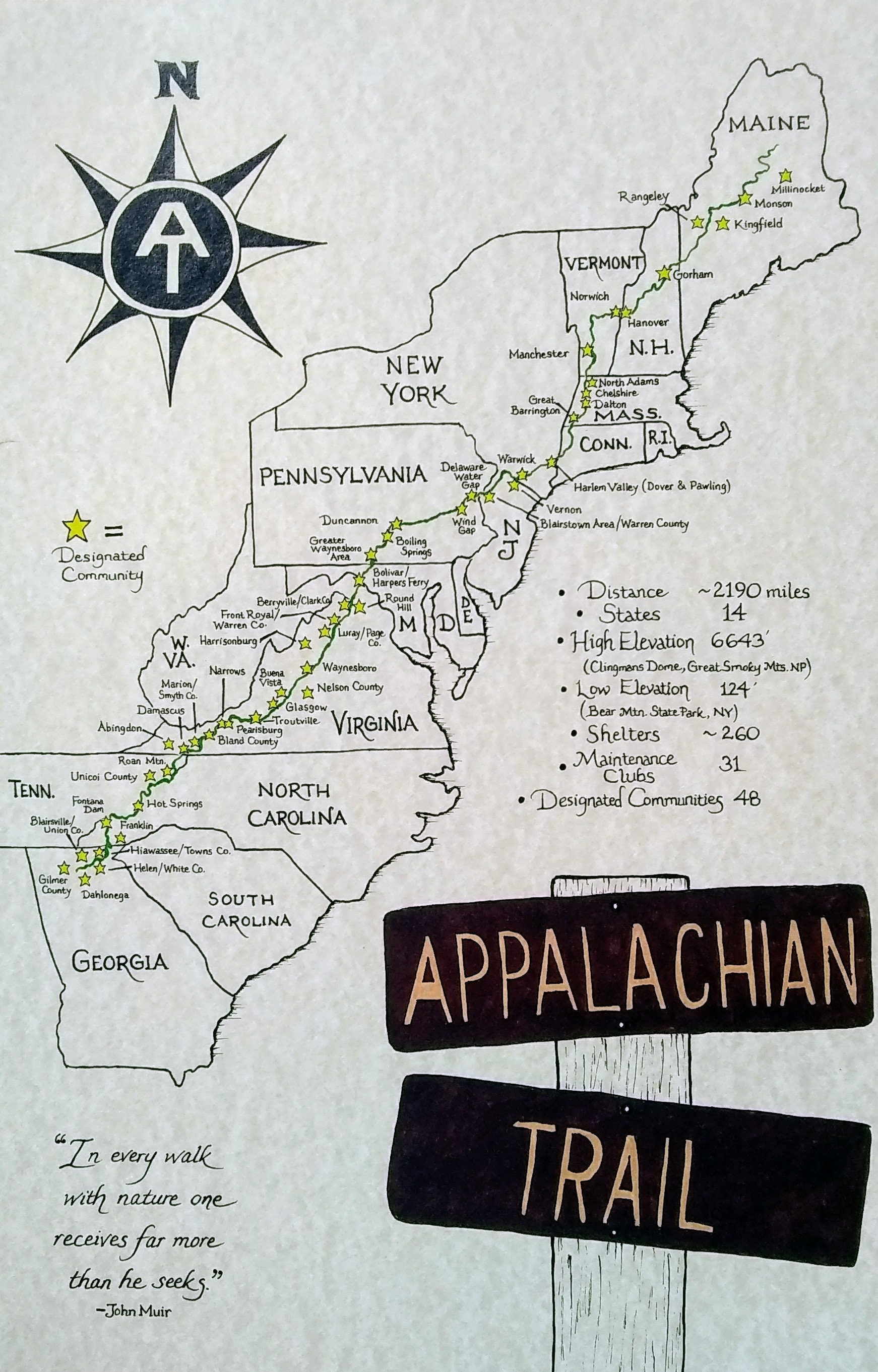 Appalachian Trail Hand Drawn