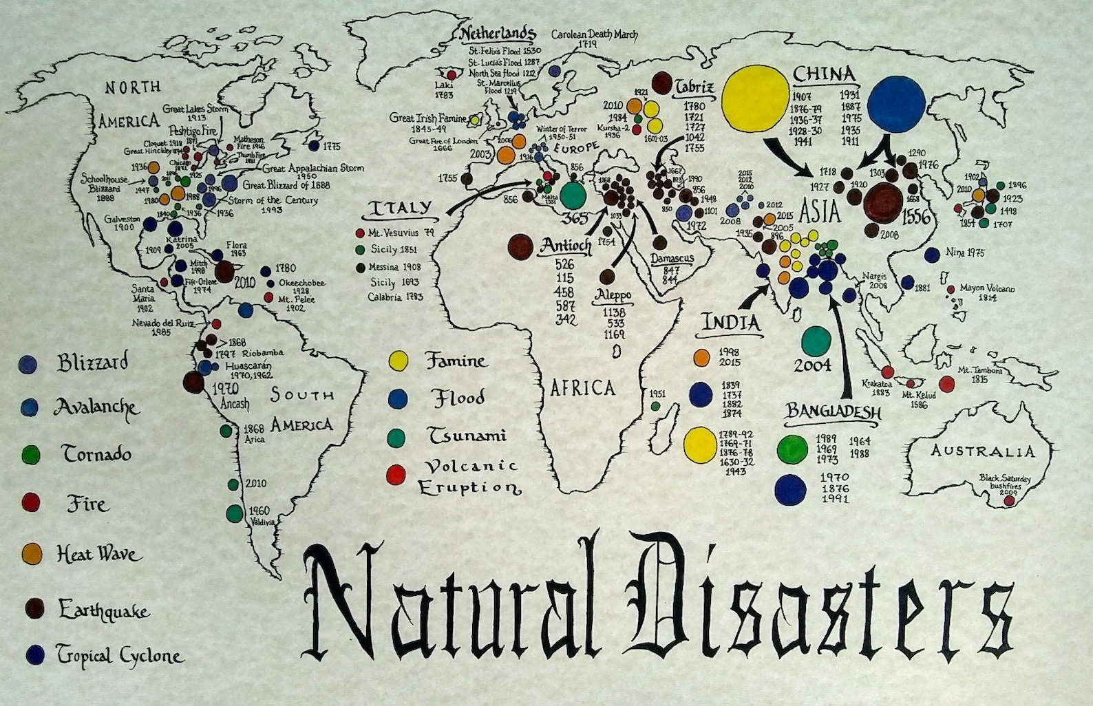 Natural Disasters World Map Etsy