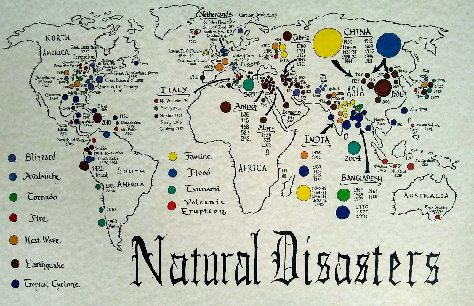 Mapa mundial de desastres naturales Etsy México