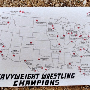 USA heavyweight wrestling champions map 11x17