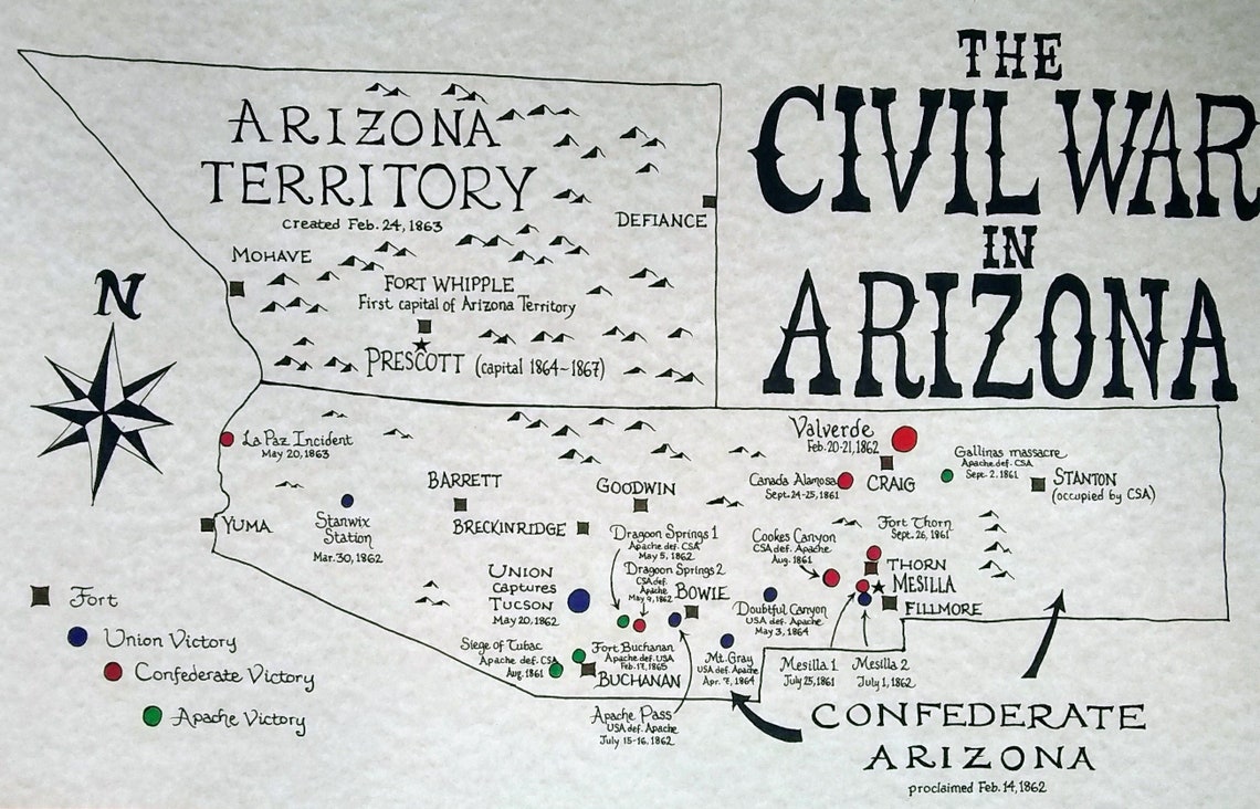 Arizona Civil War Map Etsy