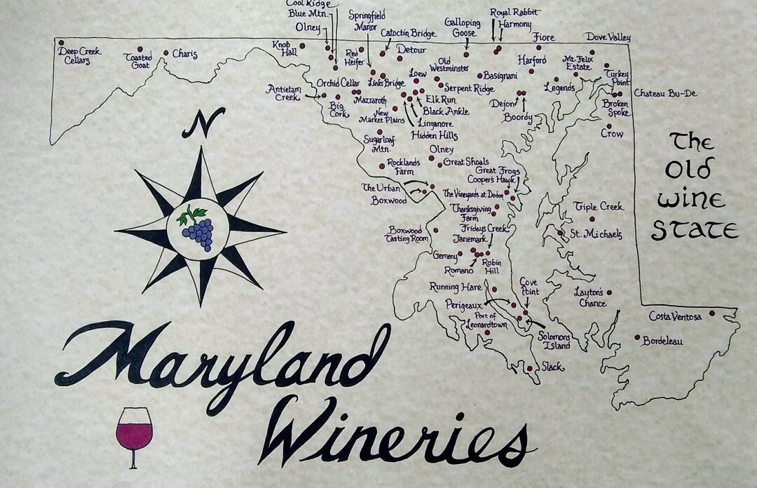 Maryland Wineries Map Etsy