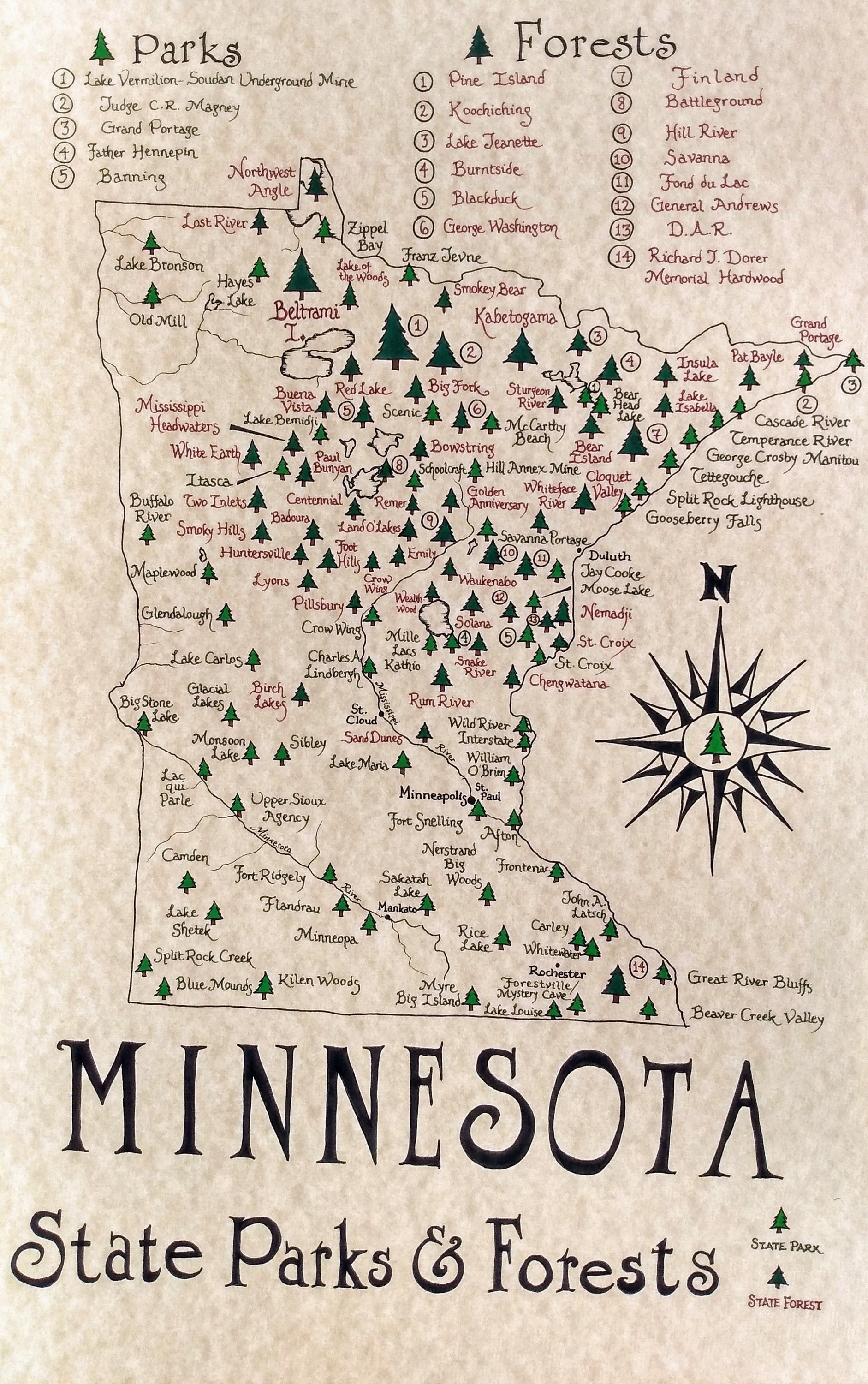Minnesota State Parks Map Etsy - Il Fullxfull.3500472909 Prkn 