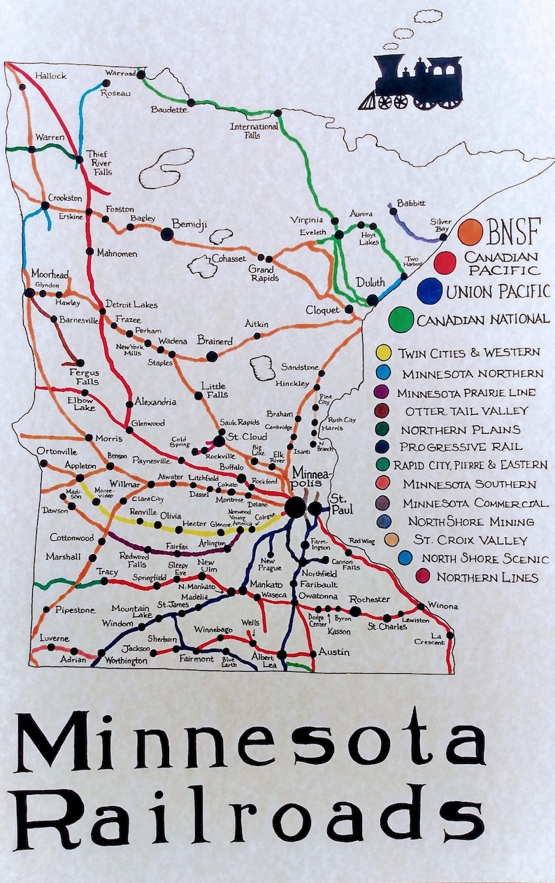 Minnesota Railroads Map 11x17 In - Etsy