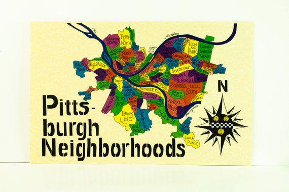 Pittsburgh Neighborhoods Map - Etsy