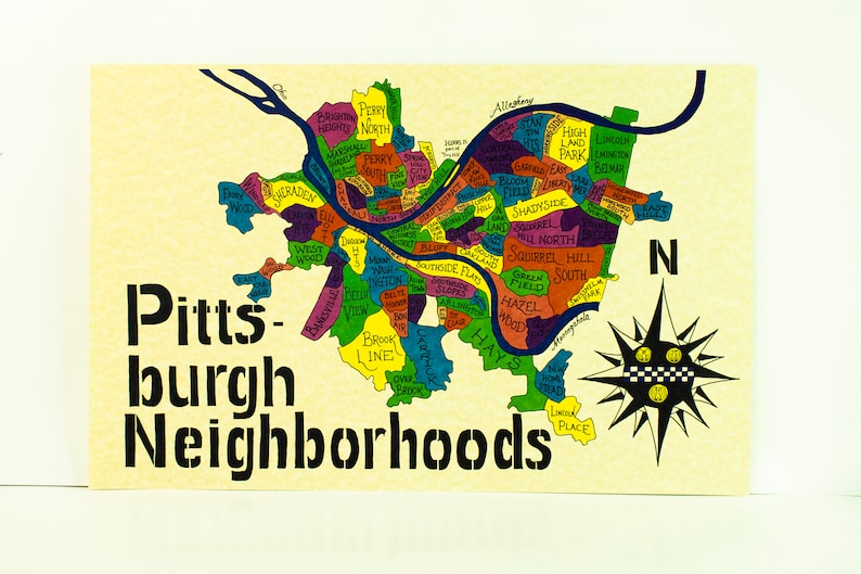 Pittsburgh Neighborhoods Map Etsy