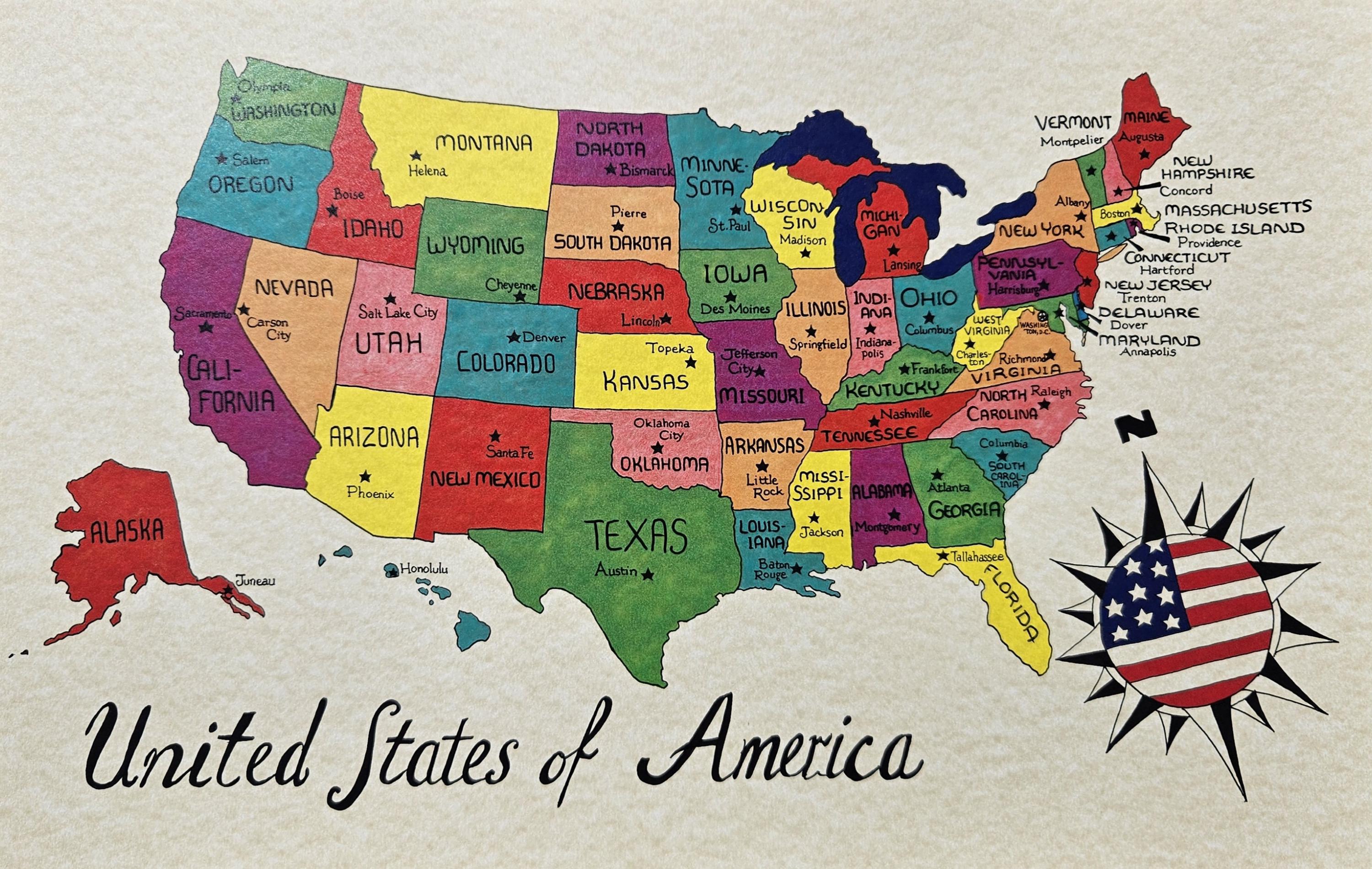 United States Map With Capitals - Il Fullxfull.6178405632 88zk