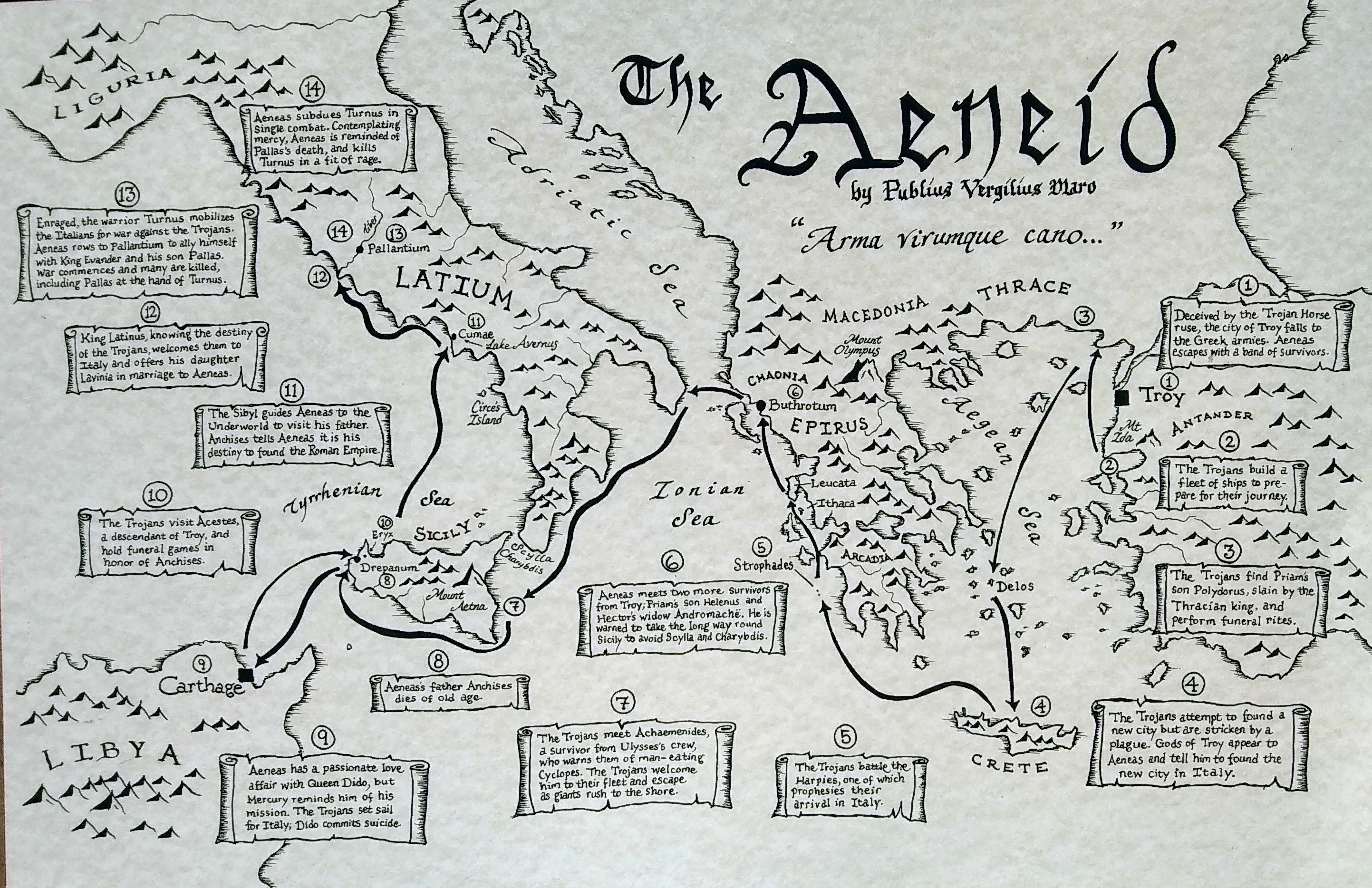 Virgil's Aeneid Hand Drawn Map Etsy