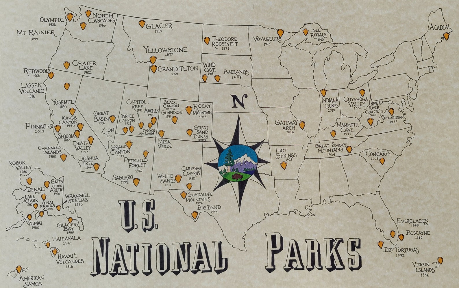 U.S. National Parks map | Etsy