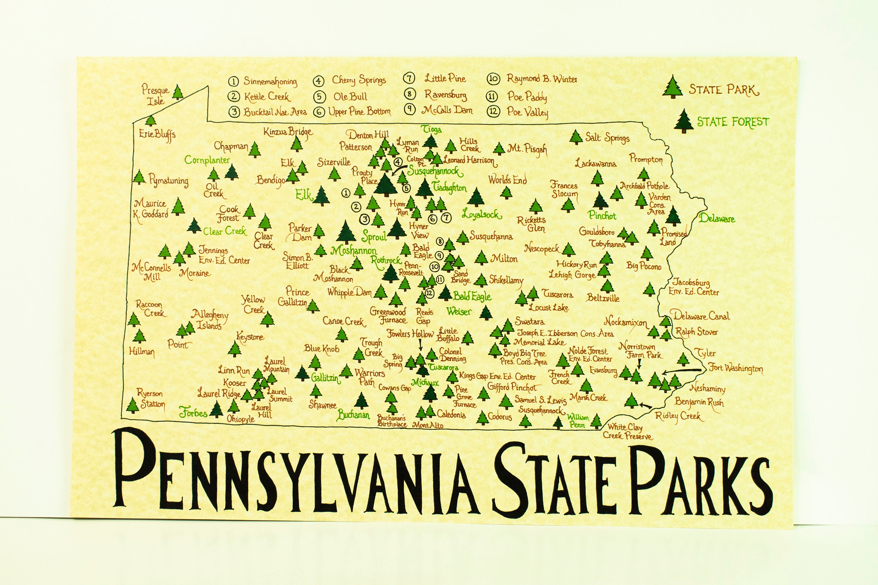 Pennsylvania State Parks Map Etsy Pennsylvania State Parks Map Etsy