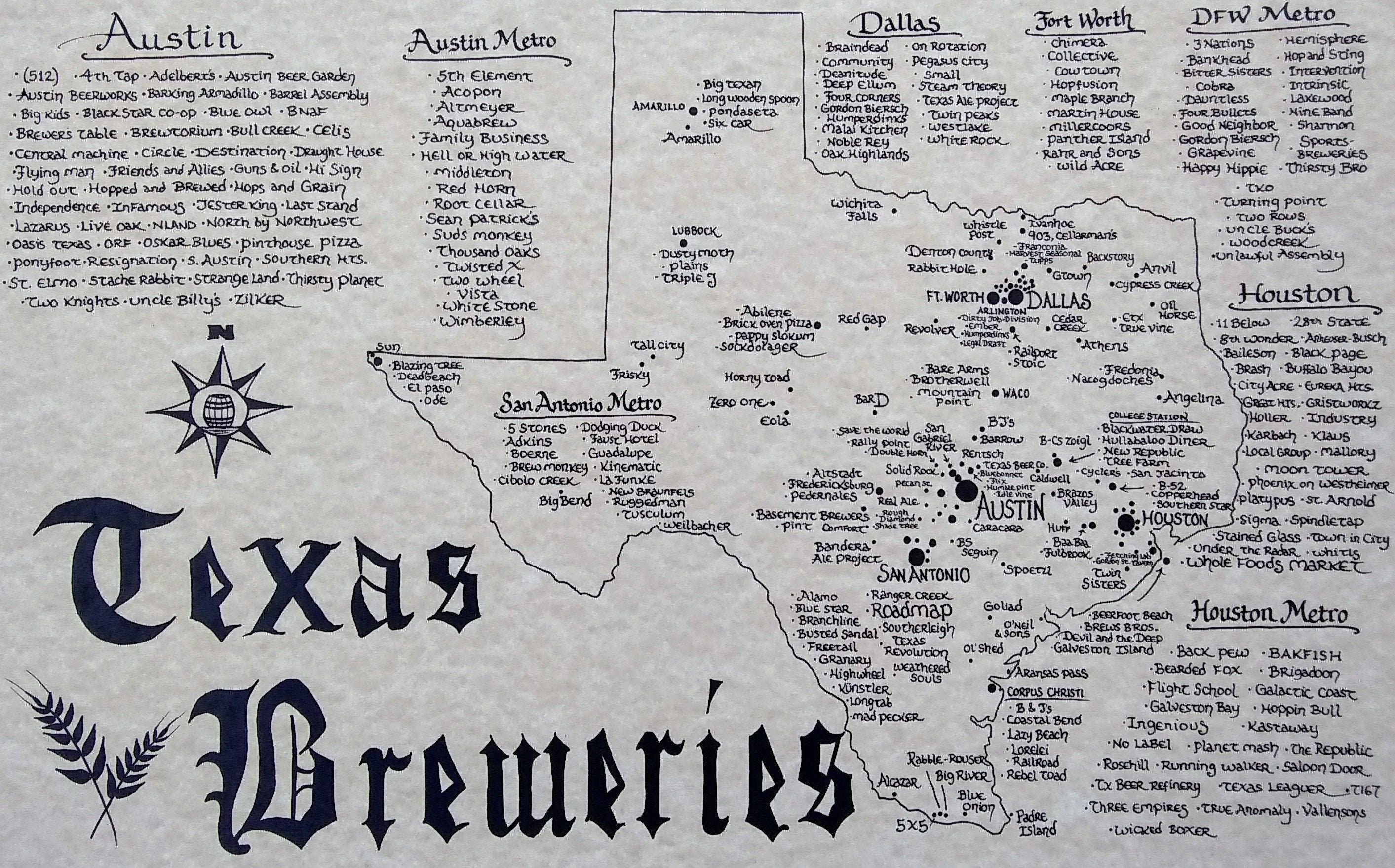 Texas Breweries Map Etsy