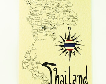Thailand map hand drawn 11x17 inches