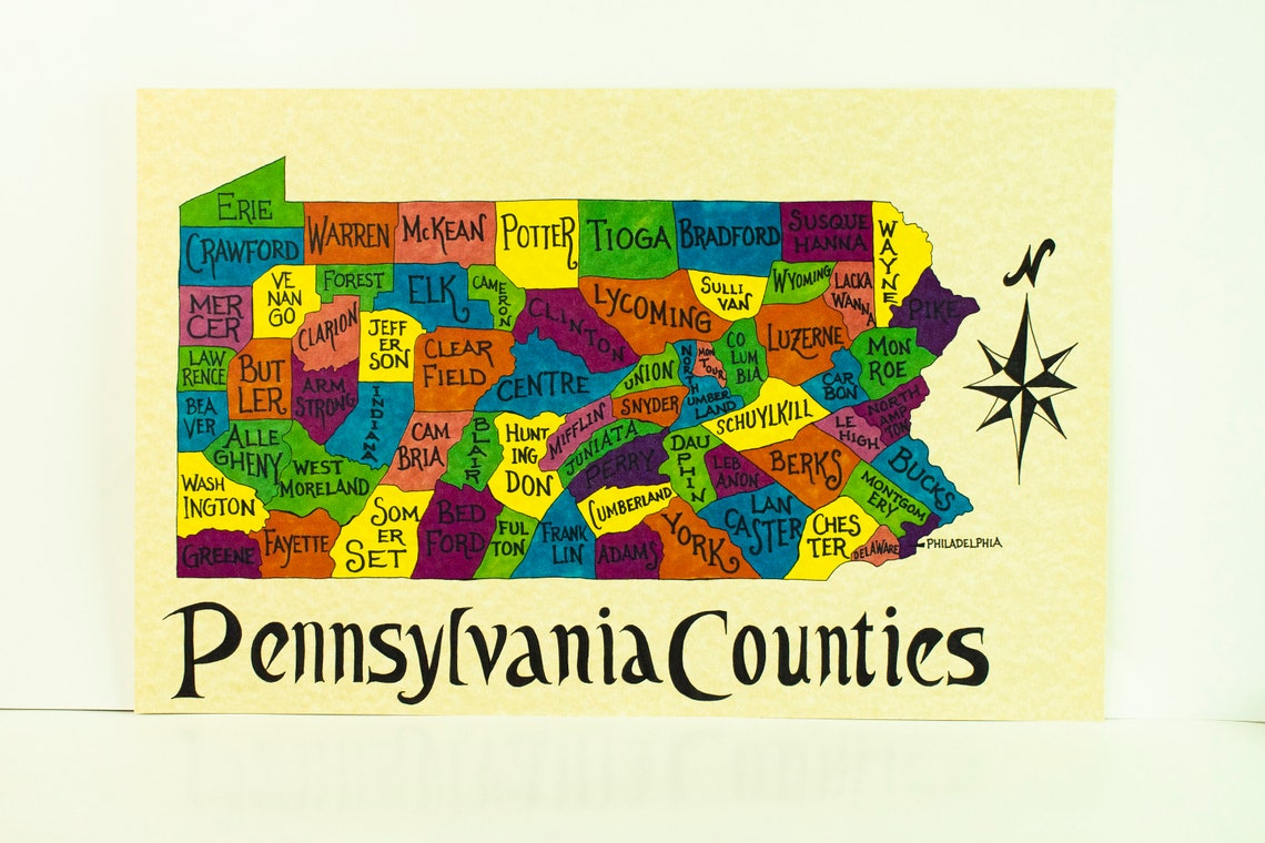 Pennsylvania Counties Map Etsy