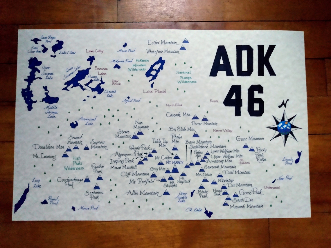 Adirondack High Peaks Map - Etsy