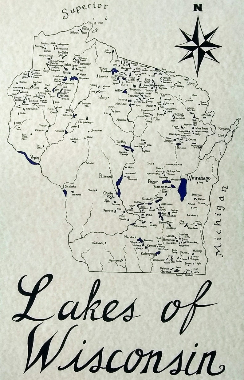 Wisconsin Lakes Map Etsy - Il 794xN.3453706037 Kpt5