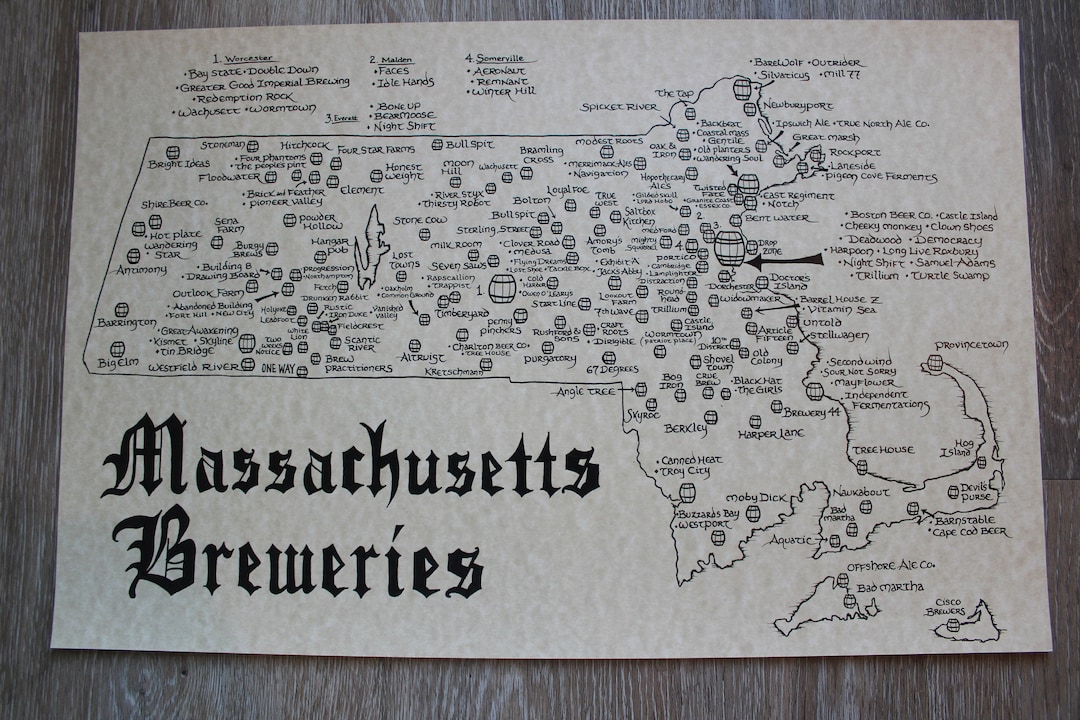 Massachusetts Breweries Map - Etsy