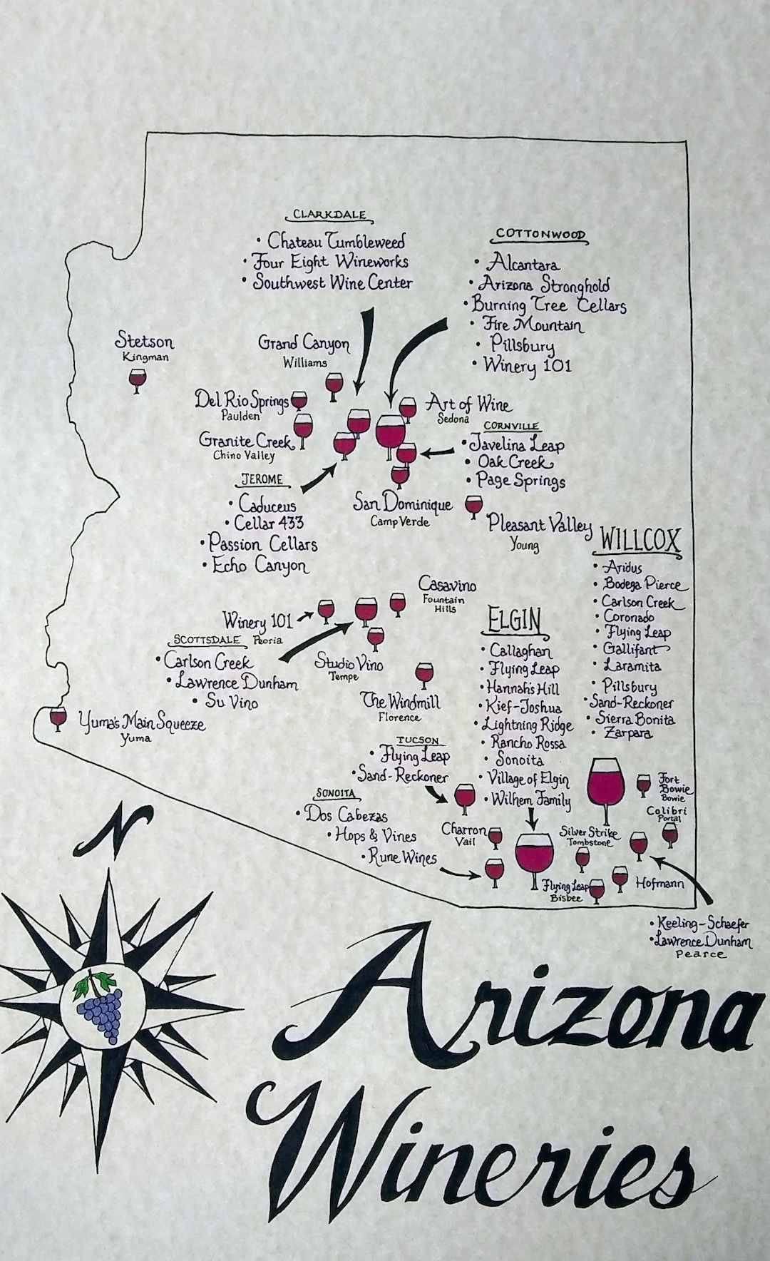 Arizona Wineries Map Etsy