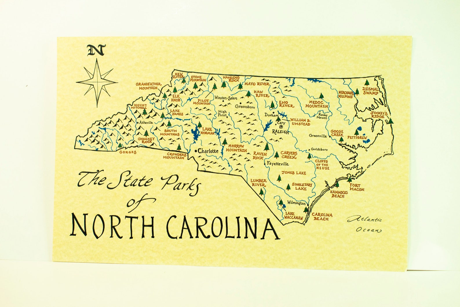 North carolina state parks map etsy