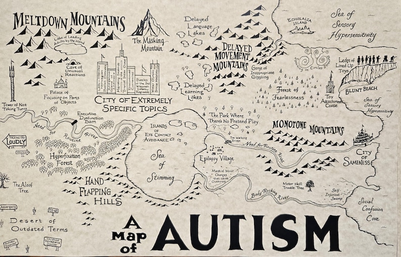 Where Map Autism Visual Autism Map Hand Drawn 11x17 Inches - Etsy