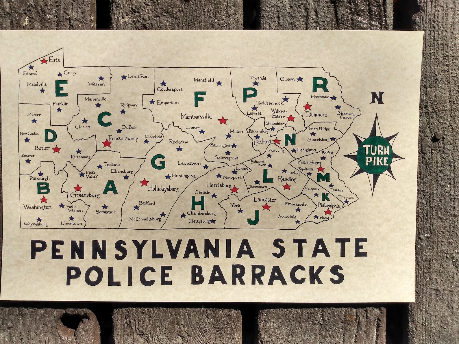 Pennsylvania State Police Barracks Map Etsy Hong Kong