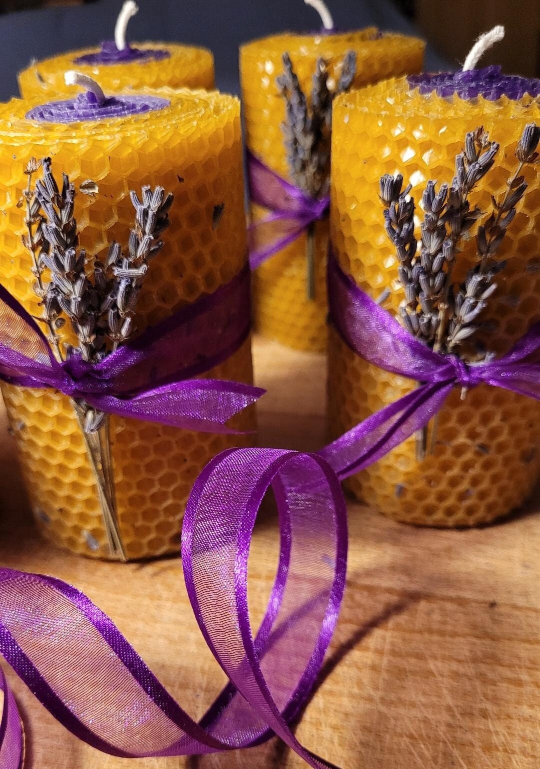 Beeswax Lavender Beeswax Candles Set of 4 Small Rolled and Scented in