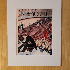 NEW Yorker Pianist , The New Yorker Magazine - vintage print - 1936 - performing Bach