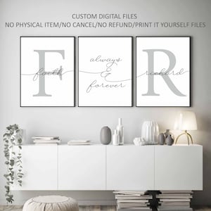 Couple Custom Initial Name Always & Forever set of 3,Romantic Bedroom Wall Art,Above Bed Signs,Wedding Gift,Custom Digital file only