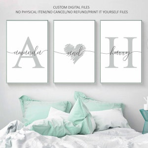 Couple Personalised Name Initial Printable Set of 3,Couple Bedroom Art,Over Bed Print,Custom Name Print,Anniversary Gift,Digital Files only