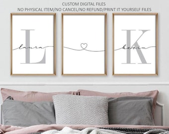 Personalised Couple Name Initial Monogram Digital Files set of 3,Custom Engagement/Wedding/Anniversary gift,Couple Bedroom sign,Over Bed art