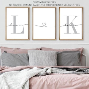 Personalised Couple Name Initial Monogram Digital Files set of 3,Custom Engagement/Wedding/Anniversary gift,Couple Bedroom sign,Over Bed art