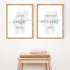 Bathroom Wall Art Prints: Lather Rinse Repeat, Spa Decor (Set of 2) (Digital Download)