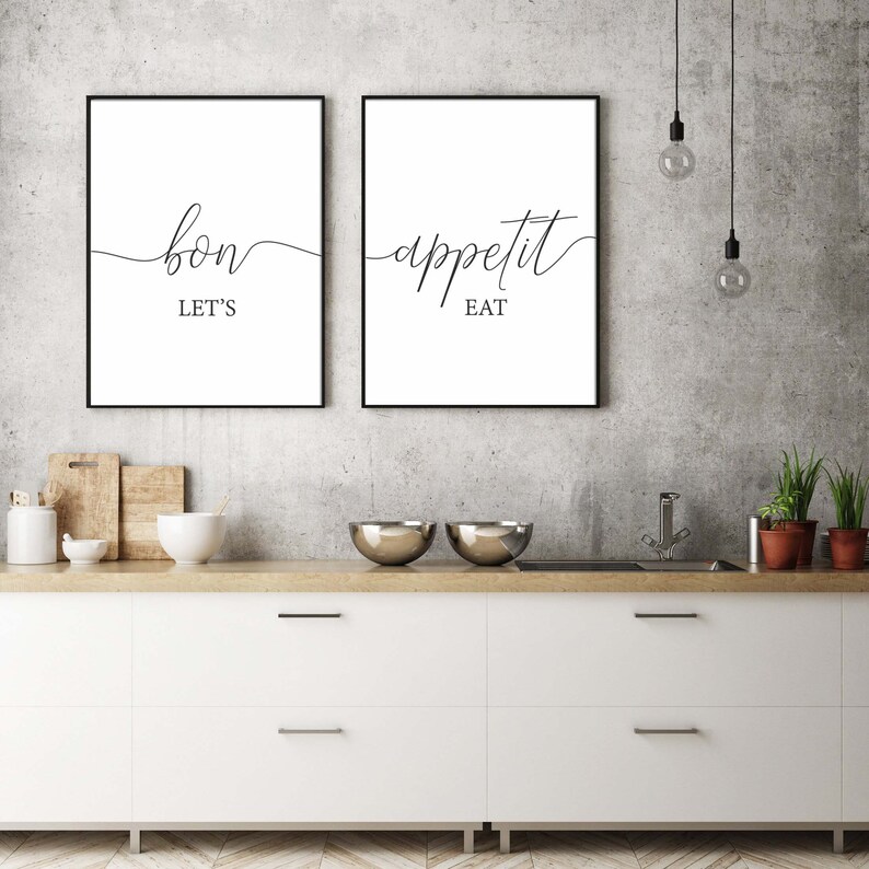 Bon Appetit Let's Eat Printable Set of 2kitchen Wall | Etsy