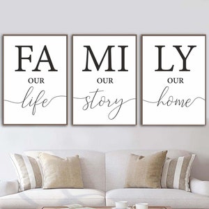 Family Our Life Story Home Printable set of 3,Living/Family/Dining Room Signs,Hallway/Entryway Decor,Above Sofa/Console Table Wall Art