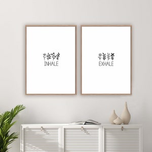 Inhale Exhale,Leaf Line Art,Printable Set of 2,Spa/Salon/Yoga Prints,Minimal Yoga Quote Print,Sports & Fitness Art,Office/Cubicle Art