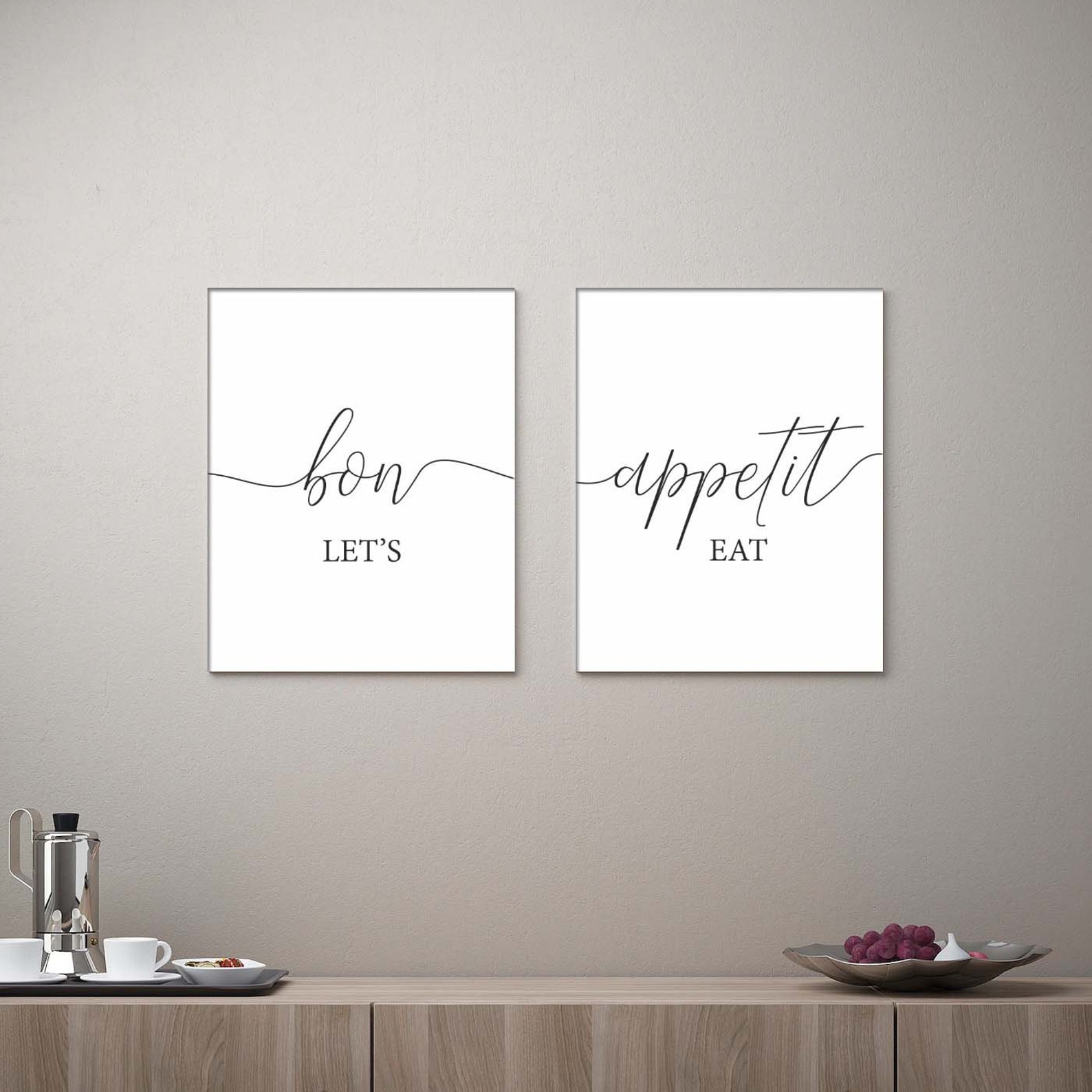 Bon Appetit Let's Eat Printable Set of 2kitchen Wall | Etsy