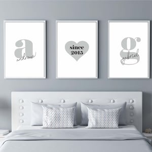 couple personalised year name printable set of 3,master bedroom wall art,above bed/console table signs,wedding/anniversary gift,twins room