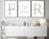 Couple Custom Initial Name Always Forever set of 3,Romantic Bedroom Wall Art,Above Bed Signs,Wedding Gift,Custom Digital file only