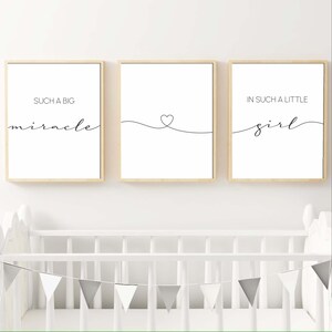 Such A Big Miracle in such a Little Girl Nursery Printable Set of 3 ,Above Crib/Cot art,Baby Room Wall Art,Newborn/Baby Shower Gift