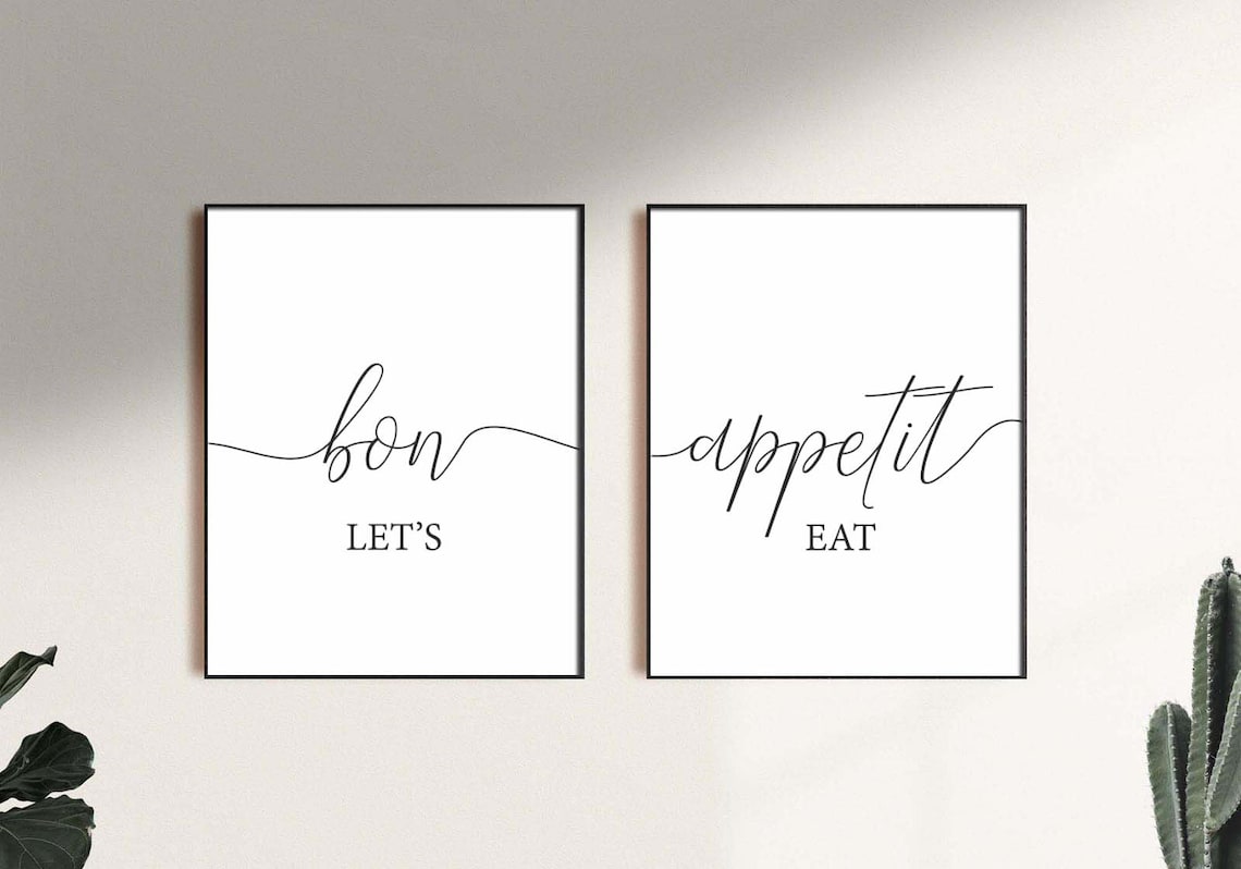 Bon Appetit Let's Eat Printable Set of 2kitchen Wall | Etsy