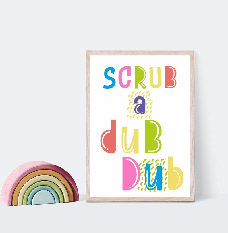 Scrub a Dub Printable Art Kids Bathroom Rainbow/graffiti/neon Art ...
