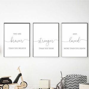 you are braver/stronger and loved winnie the pooh quote printable set of 3,kids room poster,above bed print,nursery wall art,playroom decor