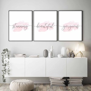 prachtige mooie prachtige salon beauty spa fashion print digitale set van 3, vrouw slaapkamer print, roze preppy kunst aan de muur, meisjes slaapkamer teken