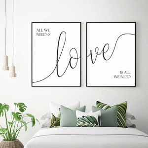 All We Need Is Love Is All We Need Printable Set of 2,Couple Bedroom Prints,Entryway/Dining/Family Room Decor,Over Sofa/Dining Table Art